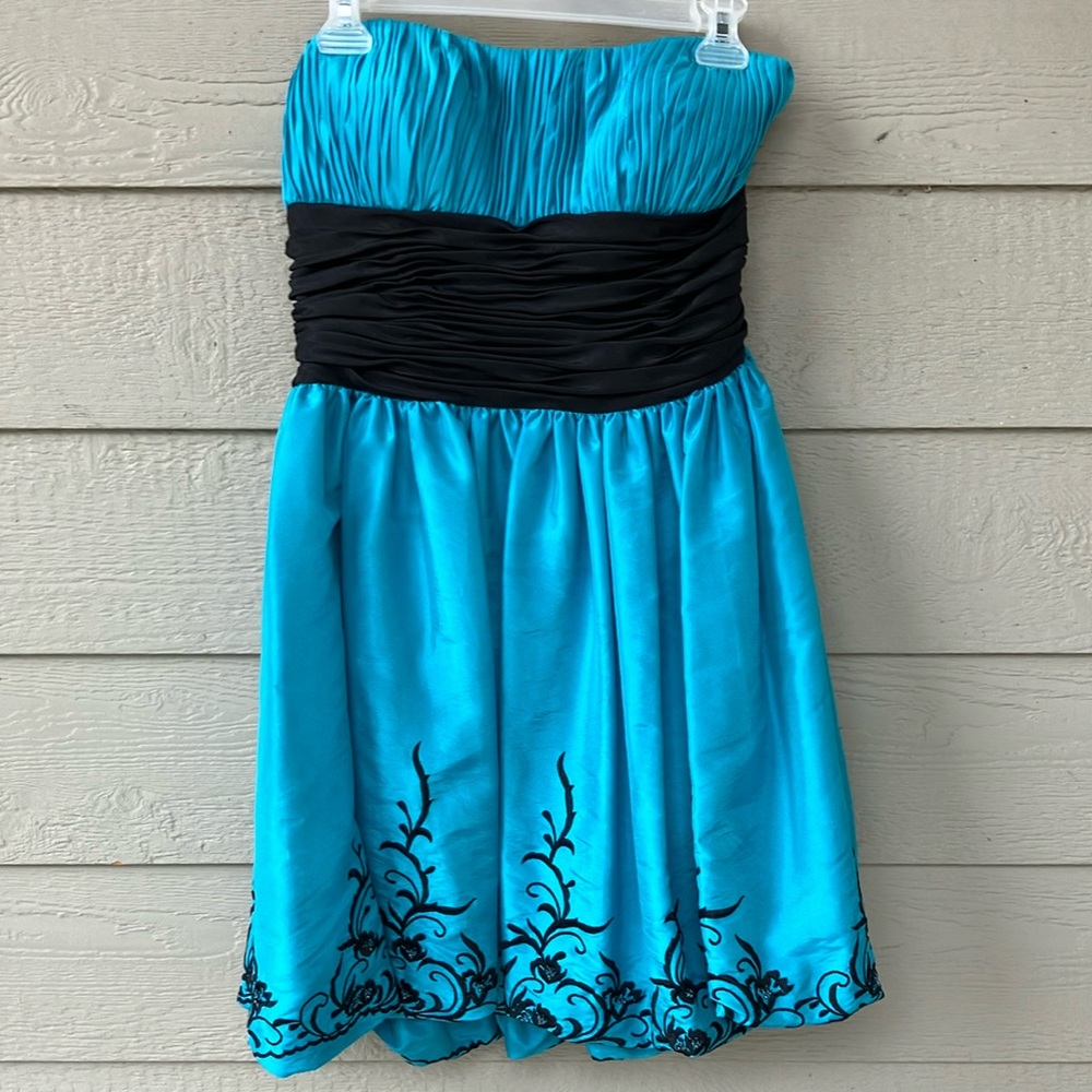 NEBLON Strapless Aqua Blue and Black Prom Dress XL
